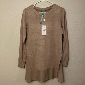 Evolution by Cyrus Nickie Side Slit Ribbed Detail Pullover Sweater Dress